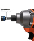 Impact driver with 3/8 inch bit from 2 Inch Magnetic Power Nut Setters 6 Piece SAE Sizes For Impact Drivers Color Coded Compact Set