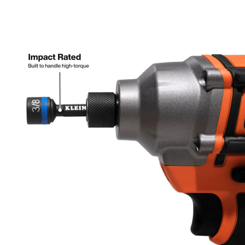 Impact driver with 3/8 inch bit from 2 Inch Magnetic Power Nut Setters 6 Piece SAE Sizes For Impact Drivers Color Coded Compact Set