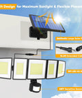 Solar Motion Lights Outdoor With Sixteen Point Four Foot Cable 3000LM LED Security Flood Lights featuring panel and sensor