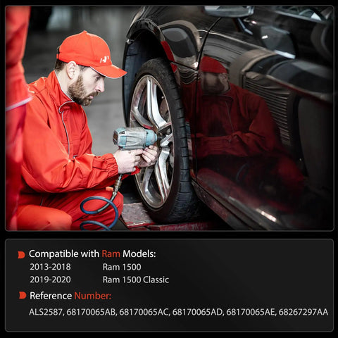 Technician replacing tire using impact wrench on Ram 1500, showcasing Front Left Or Right Abs Wheel Speed Sensor For Ram 1500 Classic 2013 2020.