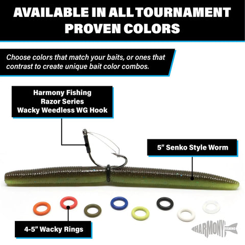 Bait Saver O Ring Set For Senkos And Worms That Prevents Tearing On Wacky Rig And Neko Rig 100 Count Black Fits 4 To 5 Inch Soft Plastics For Dock Snags And Cover Fishing. 4-5 inch wacky rings with worm and hook