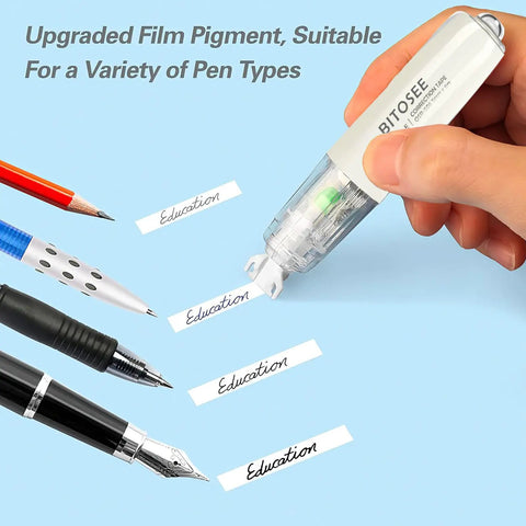 Using refillable retractable quick dry white correction tape with cute kawaii pen shaped applicator to correct text