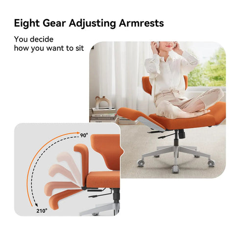 Criss Cross Office Chair With Wheels And Armrests, shown with eight gear adjustable armrests in a living room setting.
