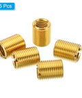 Five brass threaded repair inserts; M16x1.5 male to M12x1.75 female, 20mm long sleeves