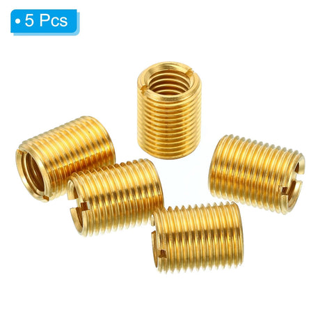 Five brass threaded repair inserts; M16x1.5 male to M12x1.75 female, 20mm long sleeves