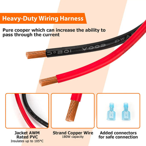 Close-up of Toyota LED Wiring Harness Kit with LED Light Bar Push Button Switch for Tacoma 2012 2024 heavy-duty copper wires.