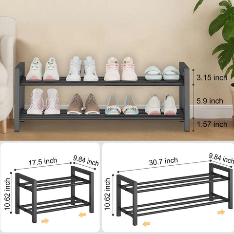 Adjustable Expandable Metal Shoe Rack For Closets And Entryways Versatile Space Saving Storage Organizer Heavy Duty Sneaker Holder To Level Up Your Floor Game And Keep Shoes Crisp All Day Long