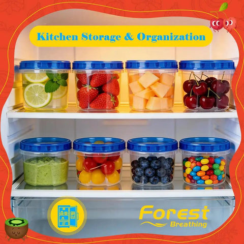 10 Pack 17 Oz Reusable Freezer Storage Containers With Twist Top Lids Airtight Clear Plastic Meal Prep Containers For Leftovers Lunch Fruit Salad Snacks And Small Soup Microwave Safe arranged in fridge