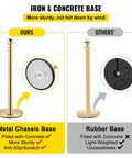 Comparison of gold stanchions with metal vs rubber bases for Gold Stanchions With Velvet Ropes Set Of 4, Solid Concrete Base And Stainless Steel Posts, 5ft Red Velvet Ropes For Crowd Control, Red Carpet Event Barriers, VIP Entry Decor For Parties And Events