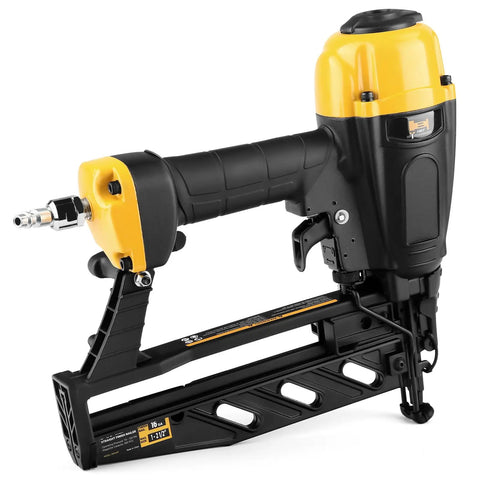 Lightweight 16 Gauge Finish Nailer With Magnesium Housing, adjustable depth and quick jam release features visible