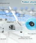 Plug And Play Semi Automatic Round Bottle Labeler With Tight Grip Adjustment Handles 15 To 150Mm Bottles detailed structure with labeling press bar and swing arm.