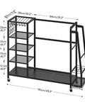 Diagram of Two Bag Golf Storage Organizer With Wheels For Your Garage Or Basement, Golf Bag Stand And Gear Rack With Four Shelves.