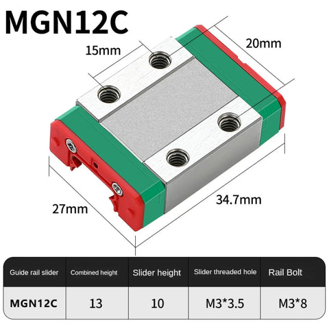 High Precision Linear Rail For 3D Printers And CNC Machines MGN12C 34.7x27mm with chrome plated surface, detailed view