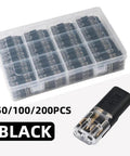 Beefy Heavy Duty No Strip Wire Splice Connectors 2 Pin Quick Snap Ground Terminals in a clear storage case, pack of 50.