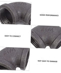 Close-up of Six Piece Industrial Elbow Cast Iron Pipe Connector Set For Plumbing And HVAC, 3/4 Inch Hose Connectors showing durability.
