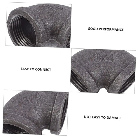 Close-up of Six Piece Industrial Elbow Cast Iron Pipe Connector Set For Plumbing And HVAC, 3/4 Inch Hose Connectors showing durability.