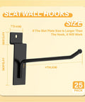 Heavy Duty Black Slatwall Hooks Set, 4 Inch, 25 Pack, Stainless Steel Slatwall Display Hooks for retail with measurements