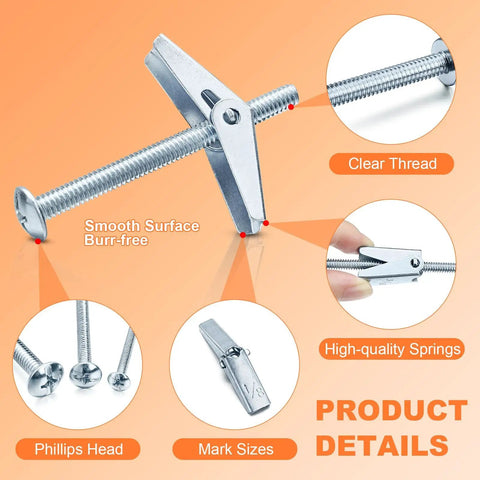 Heavy Duty Toggle Bolt And Wing Nut Set For Drywall 48 Piece Hollow Wall Anchors Kit with detailed product features