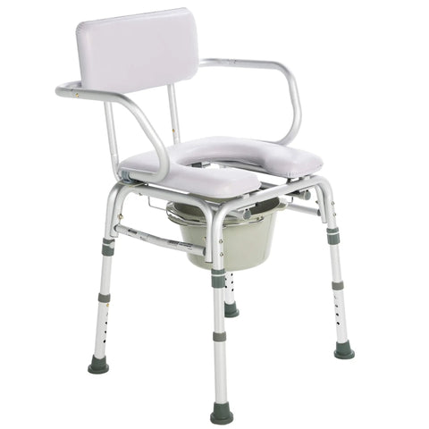 Deluxe Padded Shower Chair with arms and commode opening, waterproof seat and backrest, 300 lb weight capacity, knock down design.