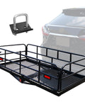 Heavy Duty Hitch Mount Cargo Carrier For 2 Inch Receiver 60 By 24 By 14.4 Inch Folding Luggage Rack with car and mounting bracket
