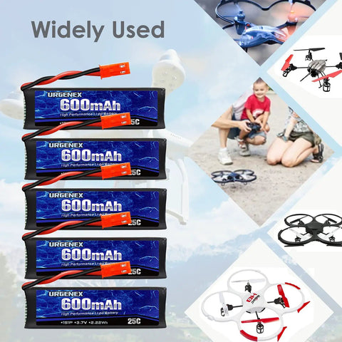 3.7V 600mAh LiPo Battery With JST Plug For UDI U817 U817A V959 V222 V929 RC Drones Quadcopters, 5-pack with charger.