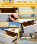 Installation tutorial for Gold Bow Cabinet Knob Set For Dresser And Cabinets, showing marking, drilling, and securing steps.