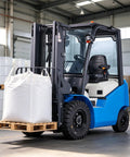 Battery Powered Forklift For Warehouse Cargo Transport And Pallet Movement A Real Workhorse Electric Material Handling Lift Truck For Efficient Distribution And Storage Operations, moving a white pallet bag in warehouse