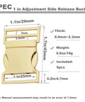 Built Tough 25mm Side Release Buckle Set 5 Pack Metal Quick Release Buckles For Paracord Bracelets Dog Collars Light Gold