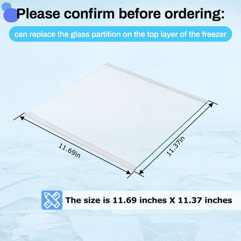 Whirlpool Freezer Glass Shelf Replacement WRS571CIHZ04 11.69 Inch by 11.37 Inch Size Diagram