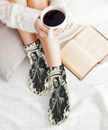 Scythe Themed Dope Ankle Socks For Men And Women Breathable Athletic Low Cut Socks With Durable Print being worn, cozy setting