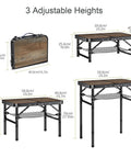 Foldable Picnic Table With Adjustable Heights Portable Camping Table Made Of Aluminum And Metal Lightweight Outdoor Card Table With Carry Handle For Beach BBQ Camping And Indoor Use showing dimensions