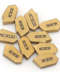 Close-up of 10 GTN3 NC3030 carbide inserts part of 11 Piece Lathe Grooving Cutting Tools Kit With SPB326 Parting Cut Off Bars