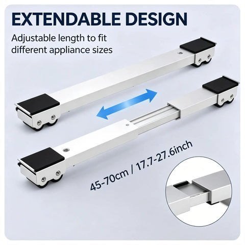 Heavy Duty Adjustable Appliance Mover Dolly With 24 Silent Wheels For Washing Machine And Sofa Moving, telescopic extendable design from 45-70cm.