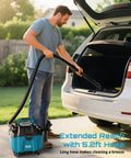 Man using Cordless Wet And Dry Shop Vacuum For Garage And Car Cleanups Boss Grade 2.6 Gallon Mini Vacuum with long hose