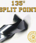 Close-up of the 135° split point on Five-Eighths Inch Metal Drill Bit Industrial Grade M35 Cobalt Titanium Aluminum Nitride Coated