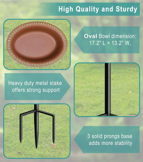 Extra Large Freestanding Bird Bath With Oval Chocolate Basin Detachable Decor Spa Metal Stake Stand And Bird Feeder For Outdoor Garden Durable Weatherproof Bird Bath For Patios And Yards features.