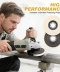 Top Shelf Natural Wool Felt Polishing Pads 4.5 Inch Angle Grinder Buffing Wheels For Car Wax Rust Stripping And Slick Mirror Finish Ultra Tough 6 Pack in use.