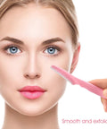 24 Pack Eyebrow Razors With Precision Covers For Safe Facial Hair Removal And Neat Trimming Multipurpose Blades held near face.