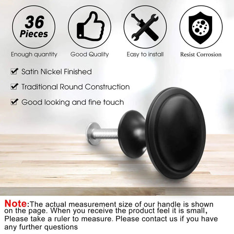 36 Piece Round Cabinet Knob Set With Screws For Kitchen Cabinets Drawers And Bedroom Furniture 1.2 Inch Diameter Hardware