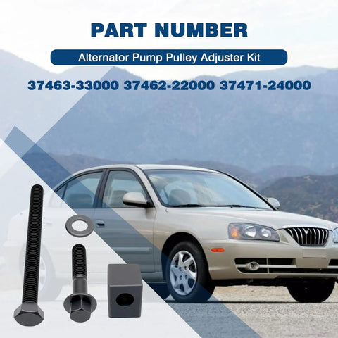 Heavy Duty Alternator Pump Pulley Adjuster Kit With Belt Tensioner Replacement Bolt Set No Sweat Installation For Hyundai Elantra Kia Rio And Accent Roll On Road with adjuster bolts and washer