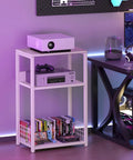Large White Record Player Stand With 3 Tier 18 Inch Wide End Table For Vinyl Storage Up To 130 Albums Sturdy Industrial Style Turntable Table And Modern Side Table For Living Room Bedroom Or Office with projector and game console