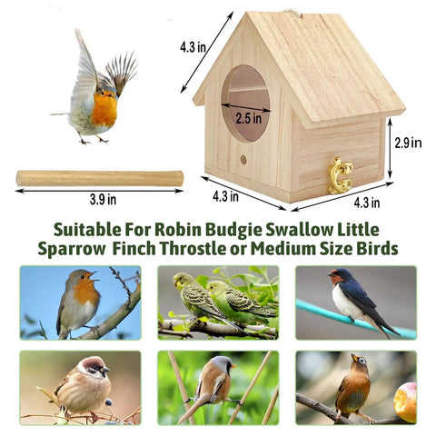 Wooden Bird House Hanging Outdoor Nest Box For Garden Decor Cozy Yard Friendly Patio Haven For Robins Budgies Sparrows