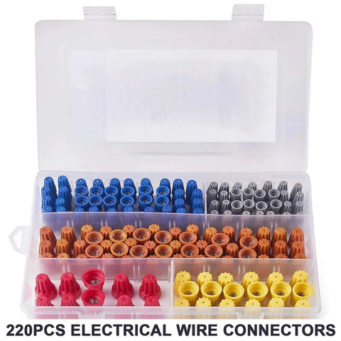 Ultimate Quick Wire Connector Kit With 110 158 Or 220 Pcs Screwless Terminal Blocks Offering Heavy Duty Nylon Housing And Strong Internal Springs For Super Secure Electrical Hookups That Are Easy To Install Anywhere You Need Reliability Without, 220-piece electrical wire connectors in plastic case
