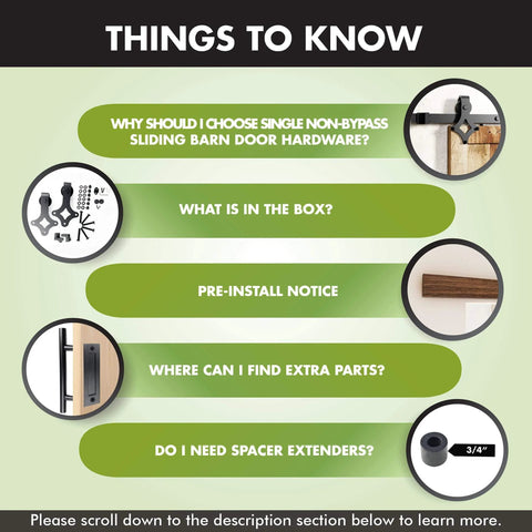 Informative guide on selecting and installing single non-bypass sliding barn door hardware with components and installation tips.