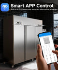 Plug And Play Commercial Refrigerator Freezer Combo 72 Inch Upright Fridge And Freezer With Smart WiFi App Control showing app control feature.