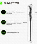 1/4 Inch Shank 2 Flute Carbide Square Endmill Upcut Router Bit With AlCrN Coating for CNC Milling Alloy Steel Metal and Stainless Steel