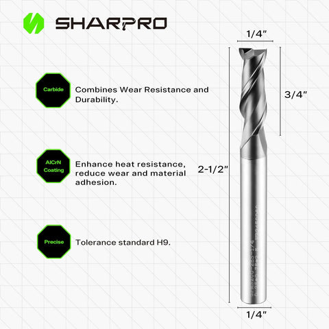1/4 Inch Shank 2 Flute Carbide Square Endmill Upcut Router Bit With AlCrN Coating for CNC Milling Alloy Steel Metal and Stainless Steel