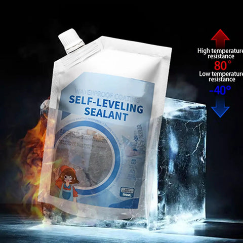 Premium Self Leveling Concrete Caulk For Deep Crack Repair in waterproof pouch showing temperature resistance details.