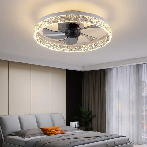 19.7 Inch Ceiling Fan With Lights Remote Control Dimmable LED Light 6 Speeds Reversible Blades Low Profile White Indoor Ceiling Fan Semi Flush Mount Kit installed in bedroom