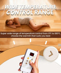 Person lying on a Cozy Imitation Wood Heated Floor Mat With Adjustable Temperature And 12 Hour Timer, remote showing 06 temperature setting
